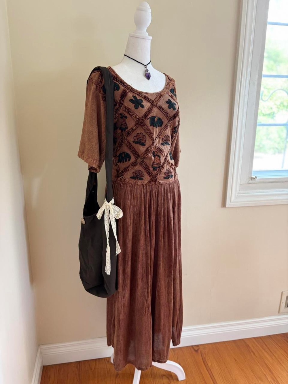 ❤️SOLD ON DEPOP❤️ Vintage 90s boho grunge embroidery babydoll maxi dress cottage - Picture 3 of 8